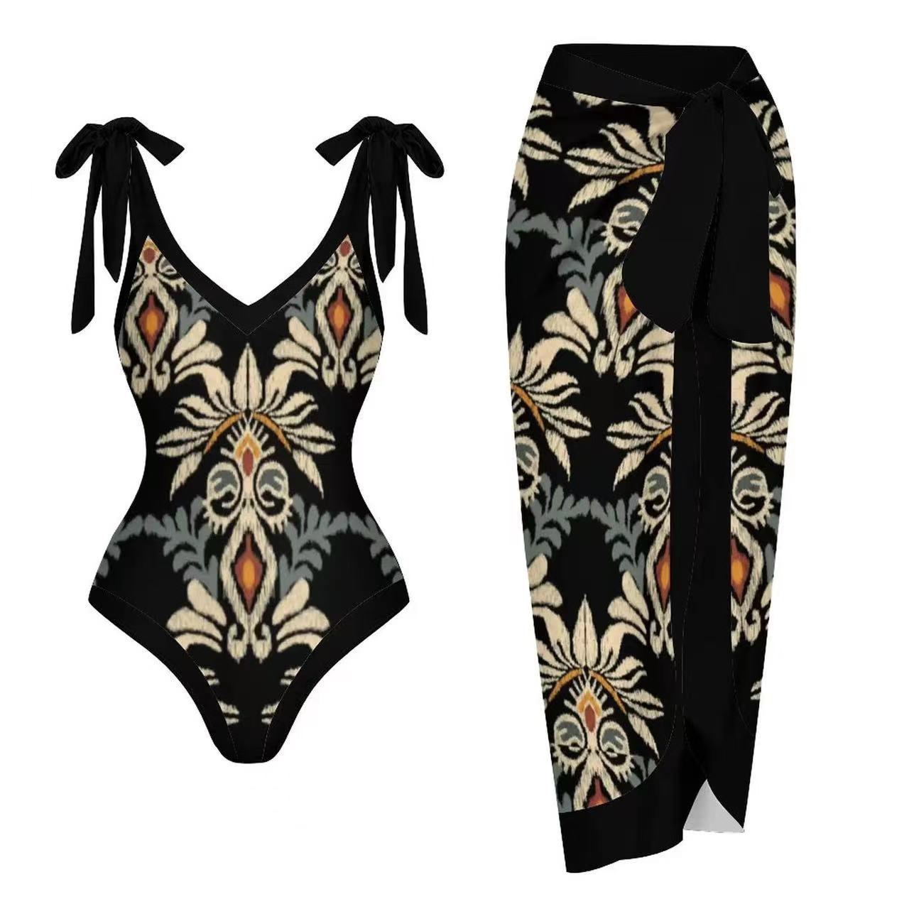 Two Piece Set One Piece Gauze Skirt Swimsuit Multi Color Printing Conservative Sunscreen Swimsuit