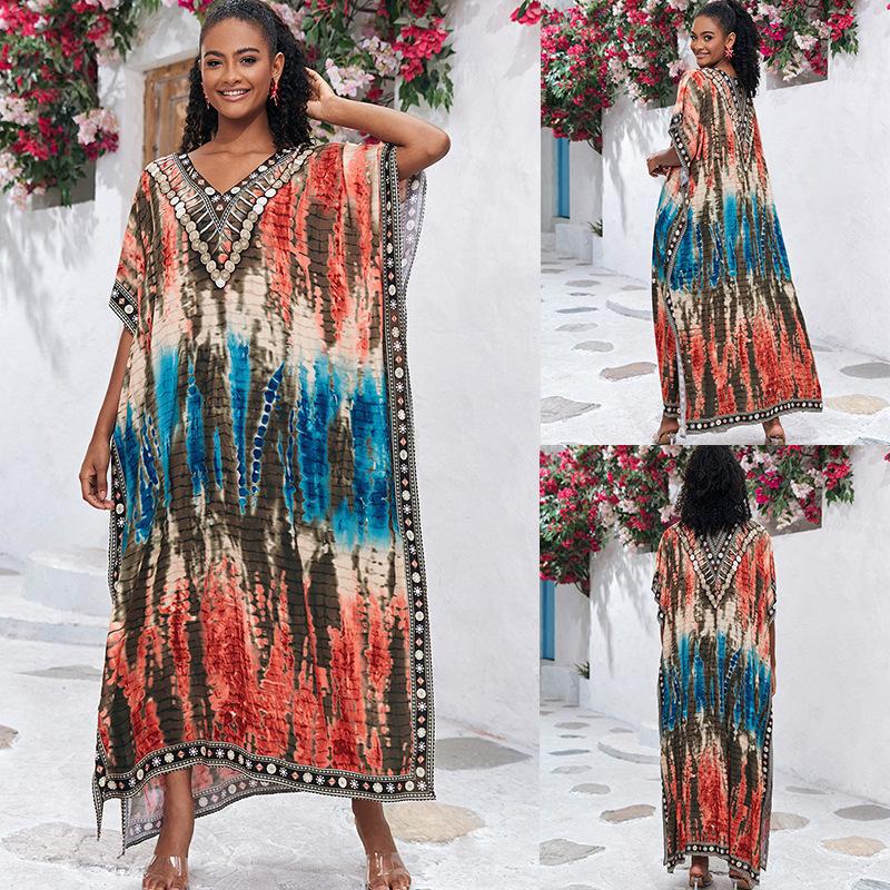 Rayon Printing Beach Cover up Robe Vacation Sun Protection Shirt Bikini Cover