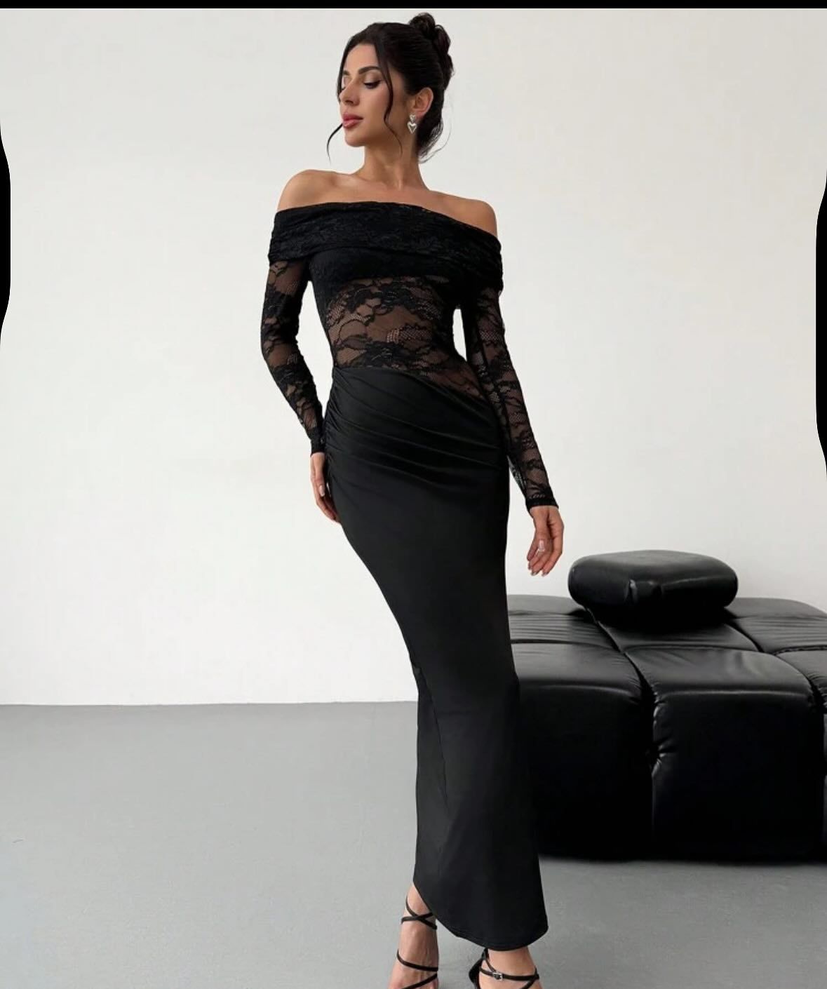 Hollow Out Cutout out Summer off-Shoulder Lace Maxi Dress Long Sleeve High Grade Sexy Sheath Dress Women Clothing