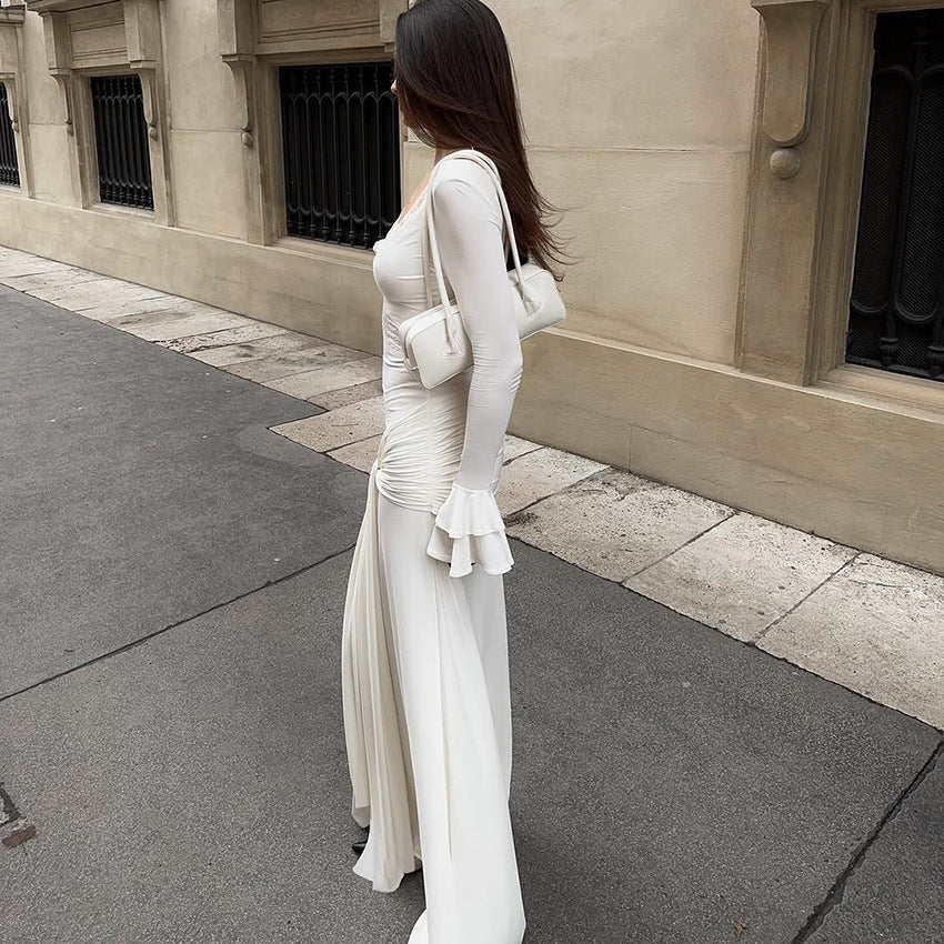 Spring Women Elegant Dress Elegant Design Sexy Lace Stitching Slim Fit Maxi Dress