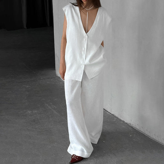 Spring Sleeveless Loose Vest Pants Pajamas Set Casual Comfortable Women Homewear Outerwear