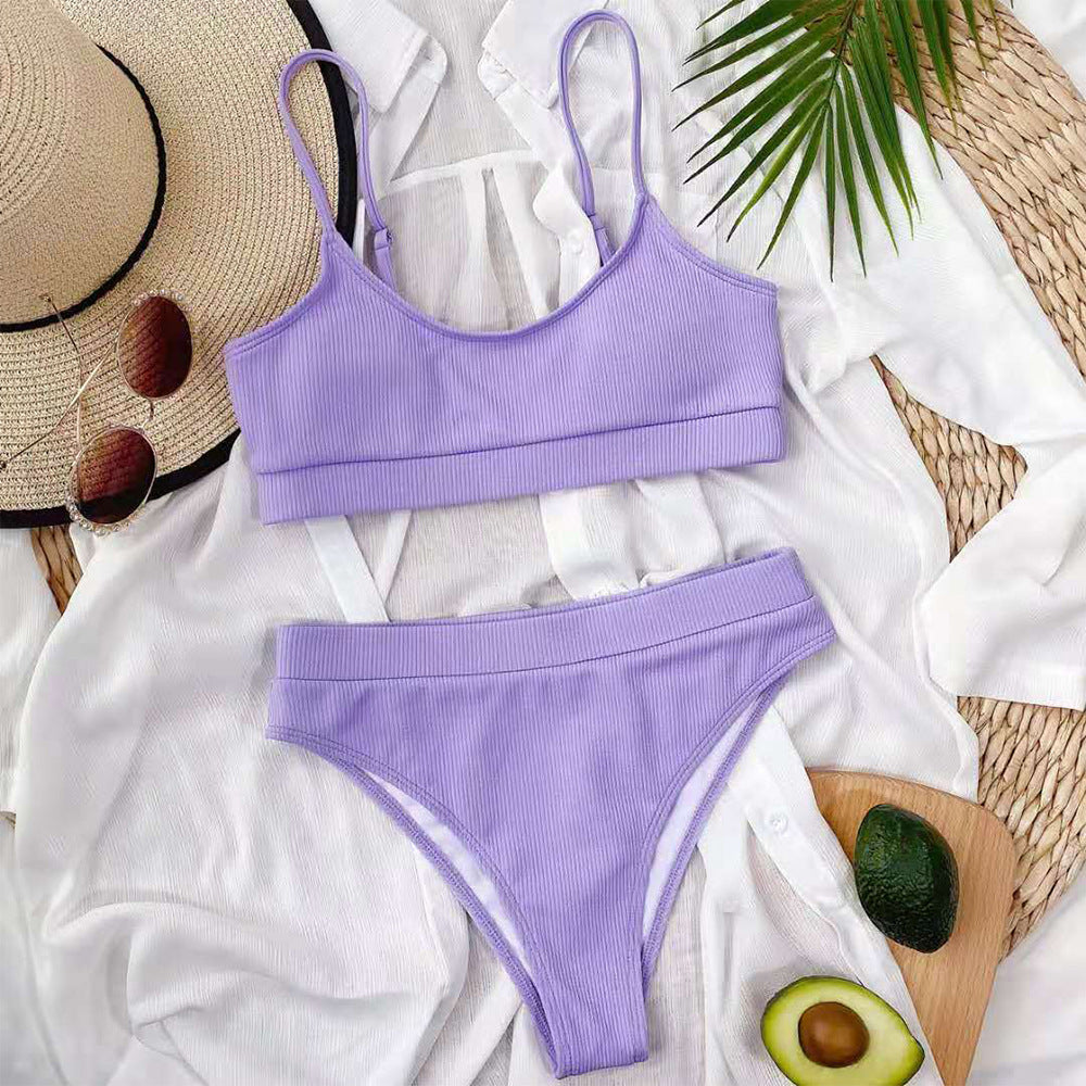 Solid Color Triangle Split Swimsuit Women Sexy Bikini Swimsuit