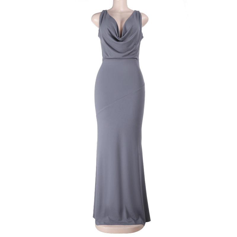 Sexy Backless Collar Sleeveless Dress Spring Slim Fit Hip for Women