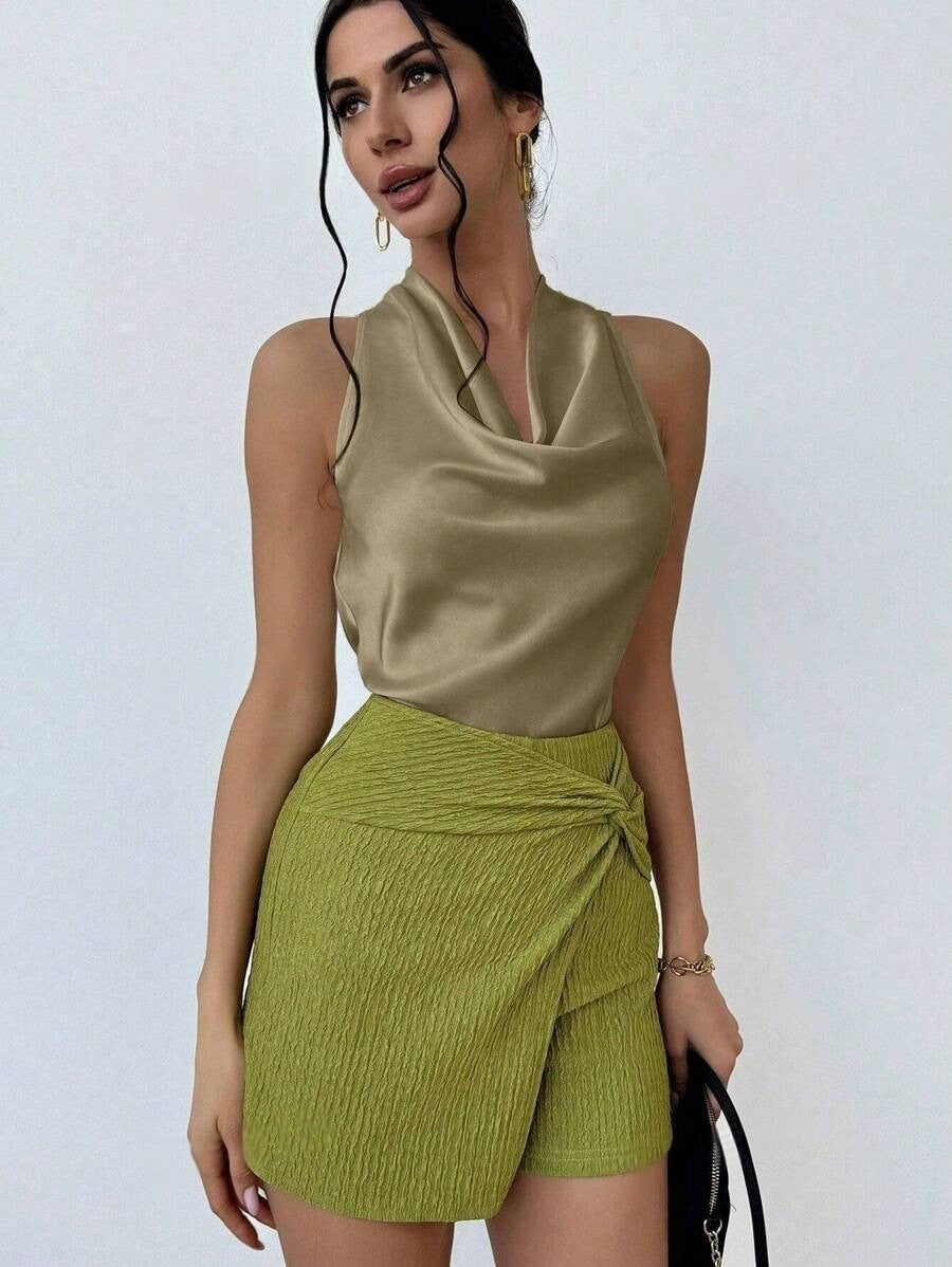 Women Clothing Sexy Sleeveless Satin Shirt Spring Autumn Work Women Shirt