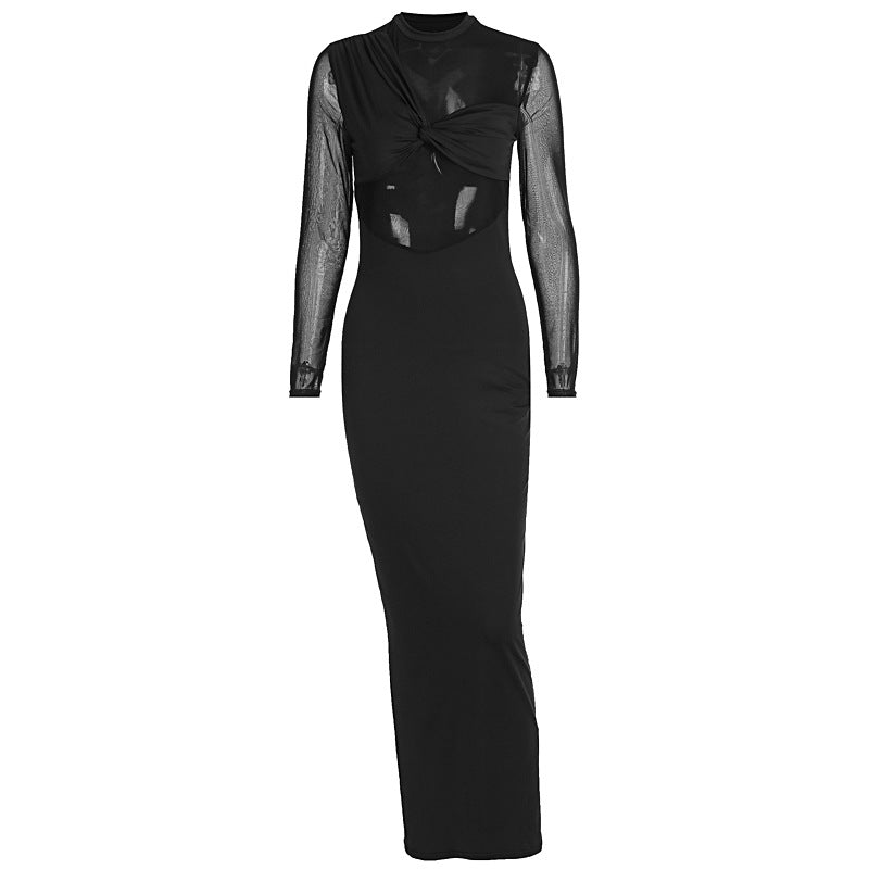 Autumn Winter Personalized Sexy Slim Long Sleeve Hollow Out Cutout Dress Women Clothing