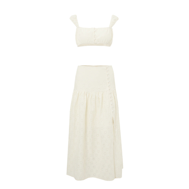 Summer French Short Slimming Cropped Outfit Sling Top Beach Vacation Skirt Two Piece Sets Women