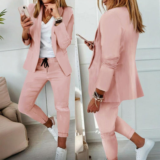 Women’s Notch-Lapel Blazer & Drawstring Pants Suit Set