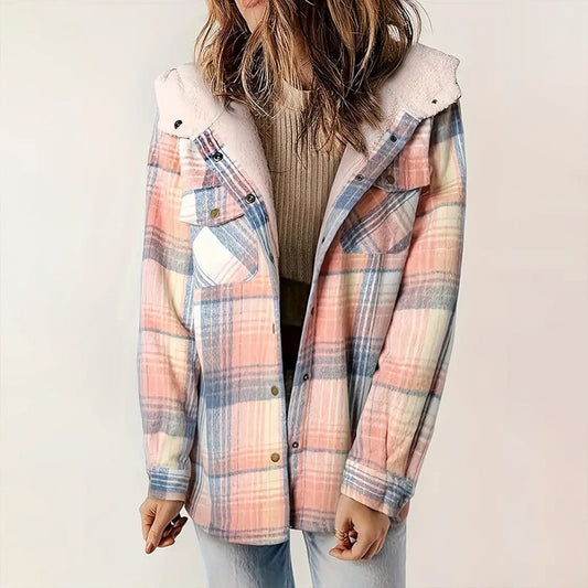 Women's Plaid Button-Up Long Sleeve Jacket