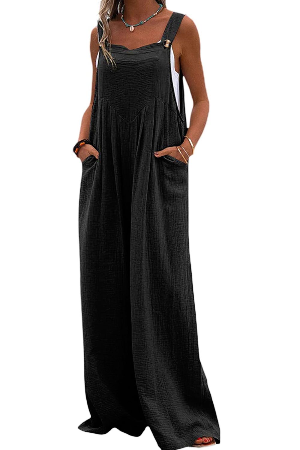 Sleeveless Wide Leg Jumpsuit with Pockets