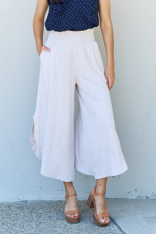 ODDI Full Size Wide Leg Palazzo Pants in Oatmeal