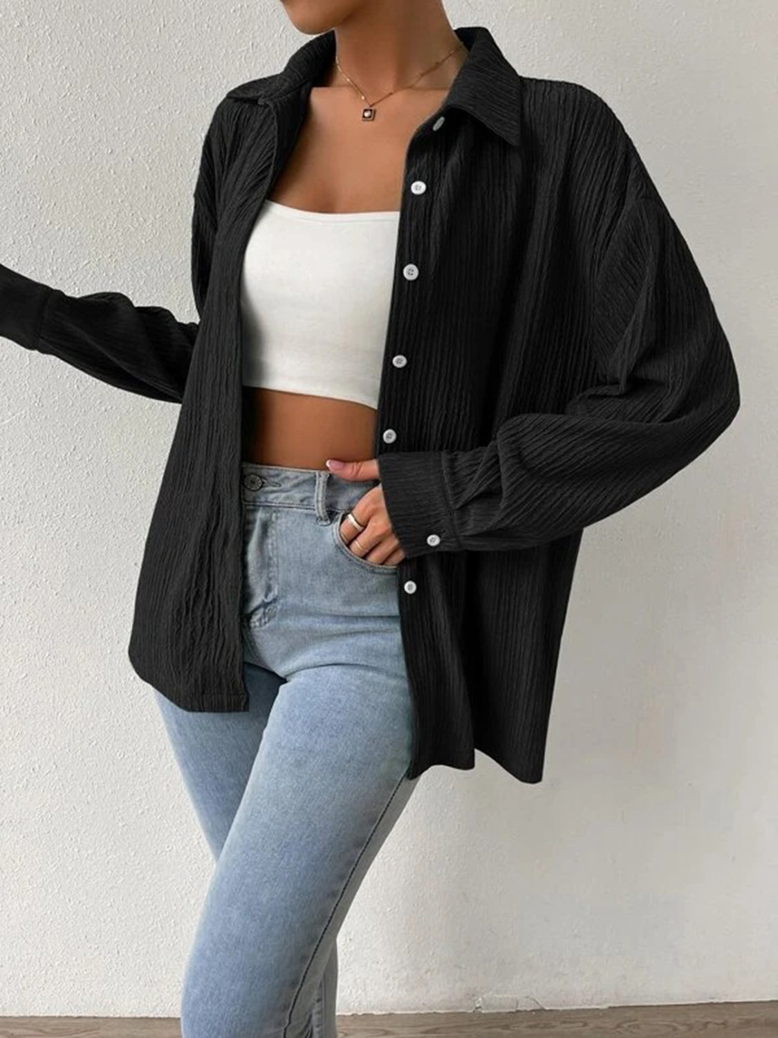 Textured Drop Shoulder Shirt Jacket