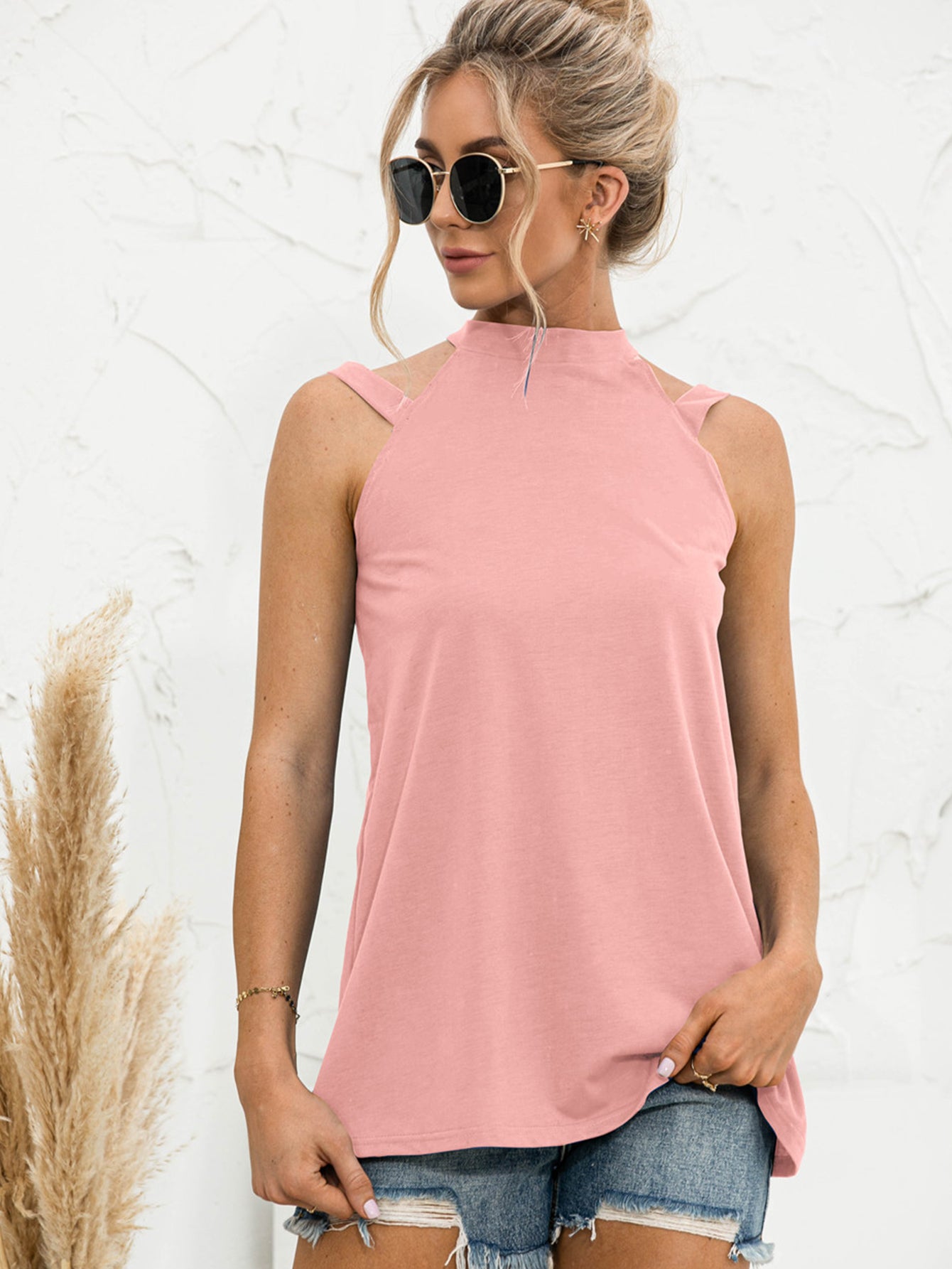 Cutout Mock Neck Tank